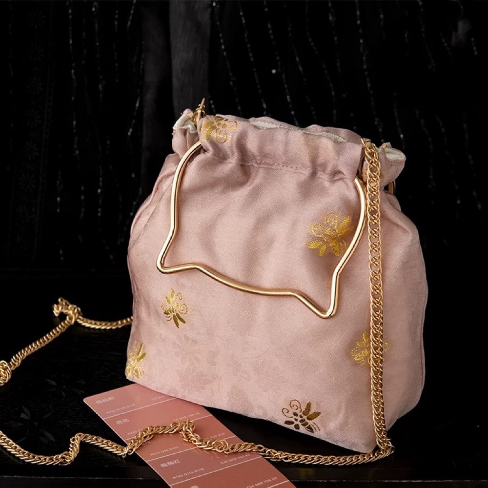 Embroidered Pouch/ Clutch with Cat Shaped Top Handle